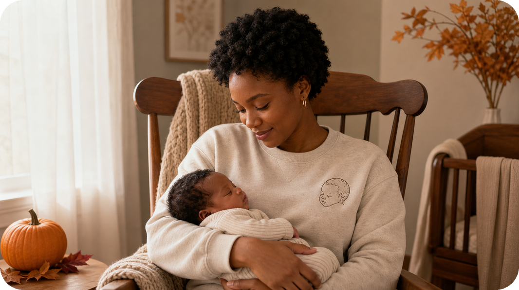 Crewneck and hoodie options for a photo-embroidered fall sweatshirt with left-chest portraits