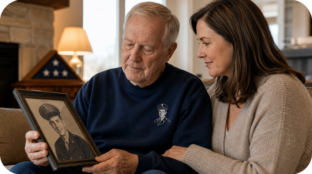 Respectful custom military portrait embroidered sweatshirt for Veterans Day