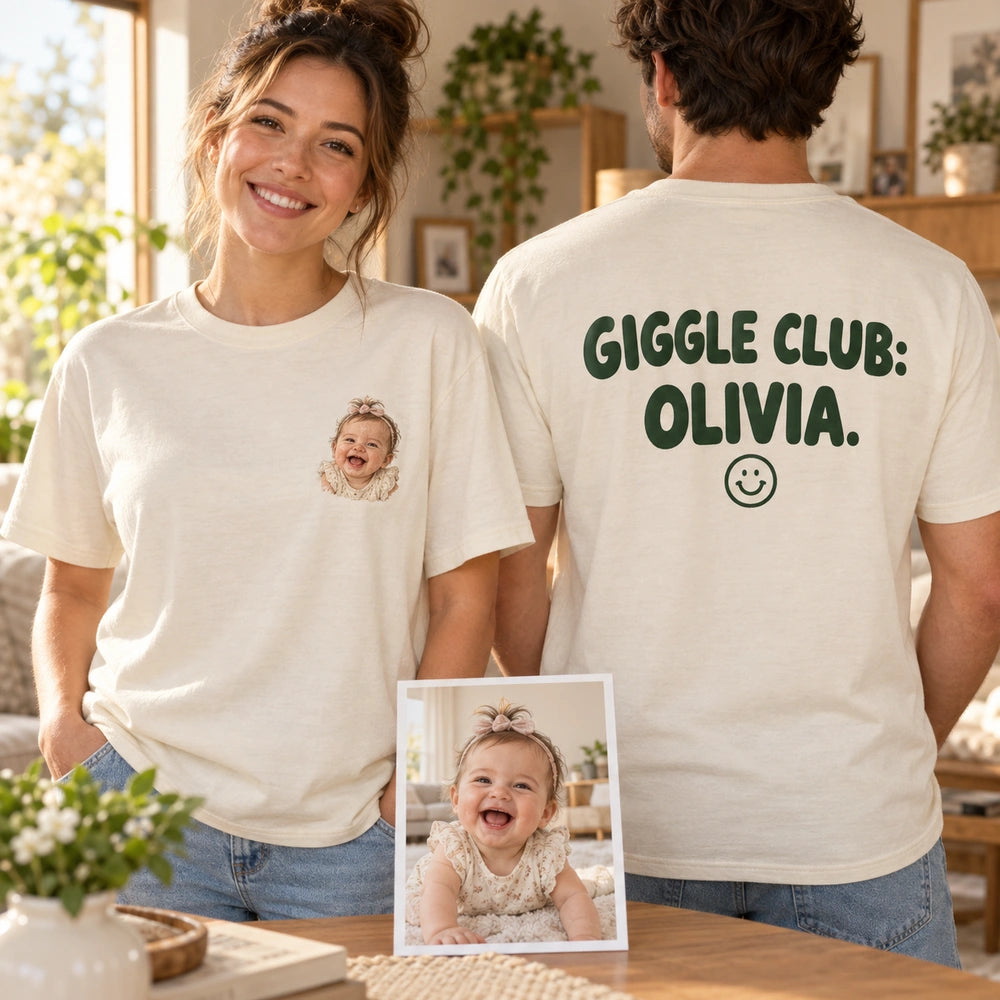 Custom Baby Laugh Photo Embroidered T-Shirt cover image