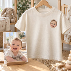 Custom Baby Laugh Photo Embroidered T-Shirt source photo and front embroidery