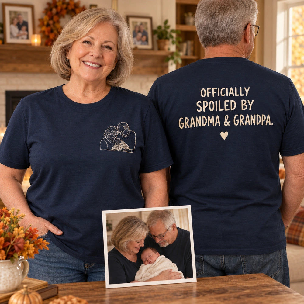 Custom Newborn Grandparent Photo Embroidered T-Shirt cover image
