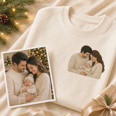 Custom baby's first Christmas embroidered hoodie with family and newborn embroidery