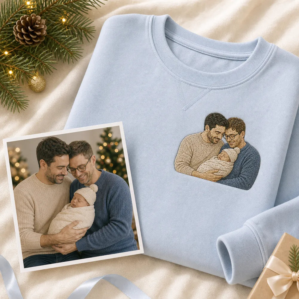 Custom baby's first Christmas embroidered hoodie with family and newborn embroidery