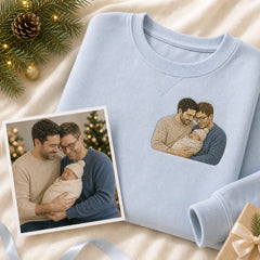Custom baby's first Christmas embroidered hoodie with family and newborn embroidery
