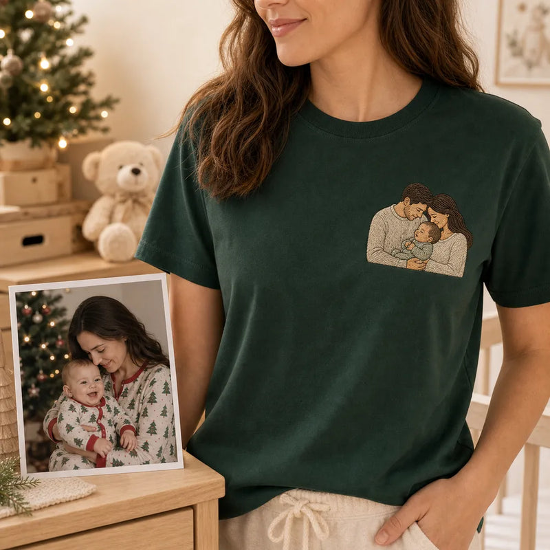 Custom baby's first Christmas embroidered hoodie with family and newborn embroidery
