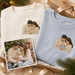 Custom baby's first Christmas embroidered hoodie with family and newborn embroidery