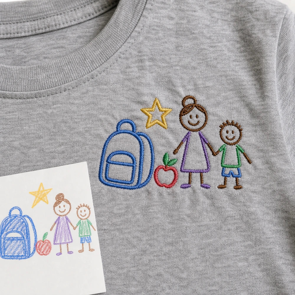 Custom kids drawing embroidery detail