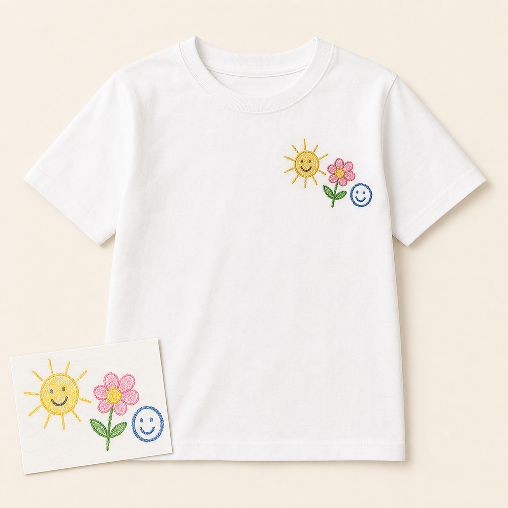 Custom kids drawing teacher embroidered T-shirt main image with child drawing card