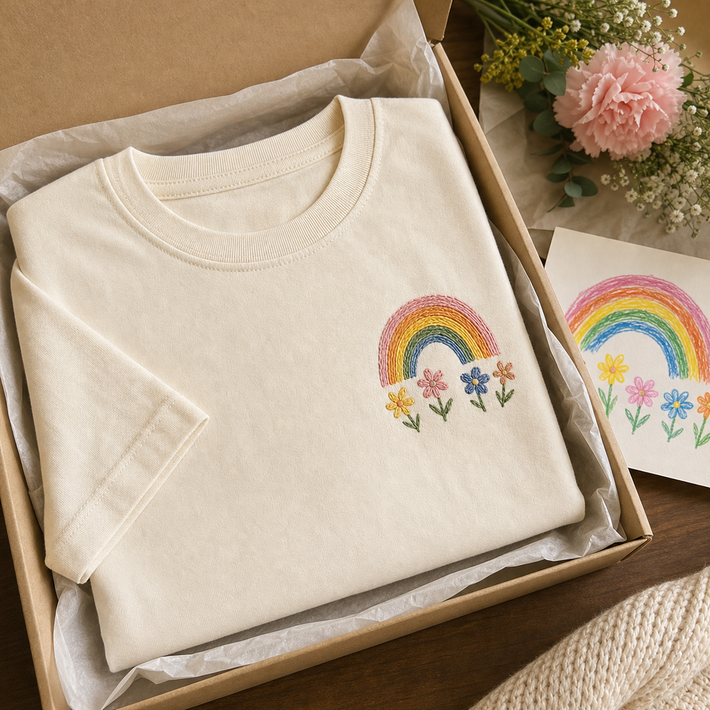Custom kids drawing teacher embroidered T-shirt gift detail image