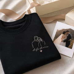 Custom wedding vow embroidered T-shirt gift detail image with left chest embroidery