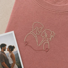 Custom long distance couple coordinates embroidery detail