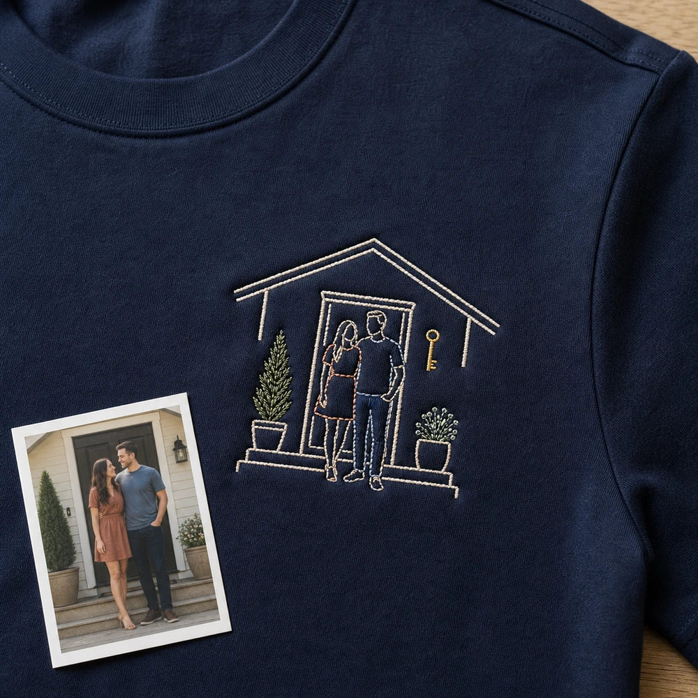 Custom first home couple embroidery detail