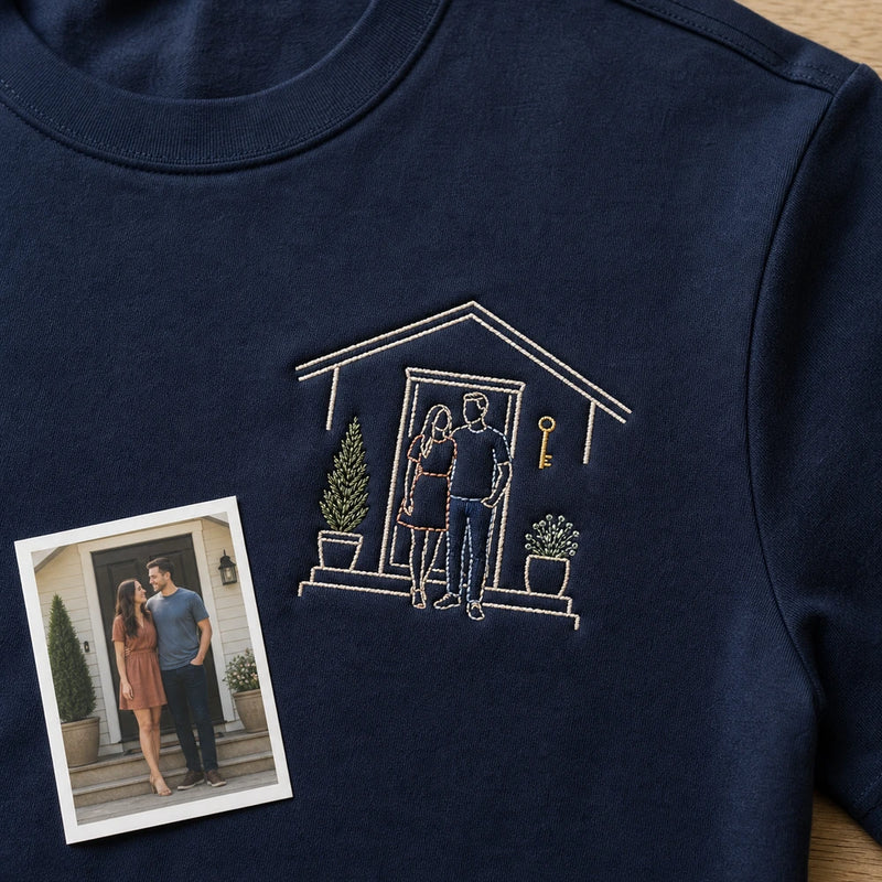 Custom first home couple embroidery detail