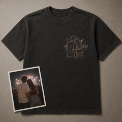 Custom Couple Concert Photo Outline Embroidered T-Shirt - Personalized Concert Date Gift main product image with custom left chest embroidery