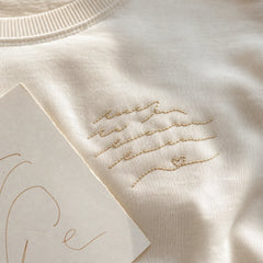 Custom Wedding Vow Handwriting Embroidered T-Shirt - Personalized First Anniversary Gift embroidery detail image with custom left chest embroidery based on short handwritten wedding vow line