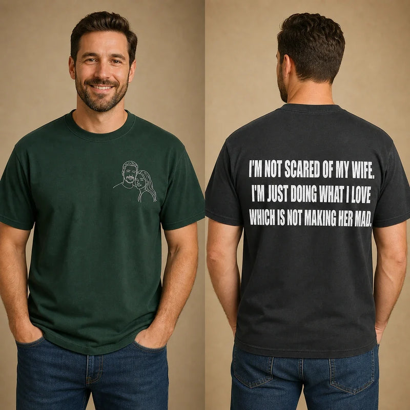 Custom Wife Photo Embroidered T-Shirt front and back overview product cover image