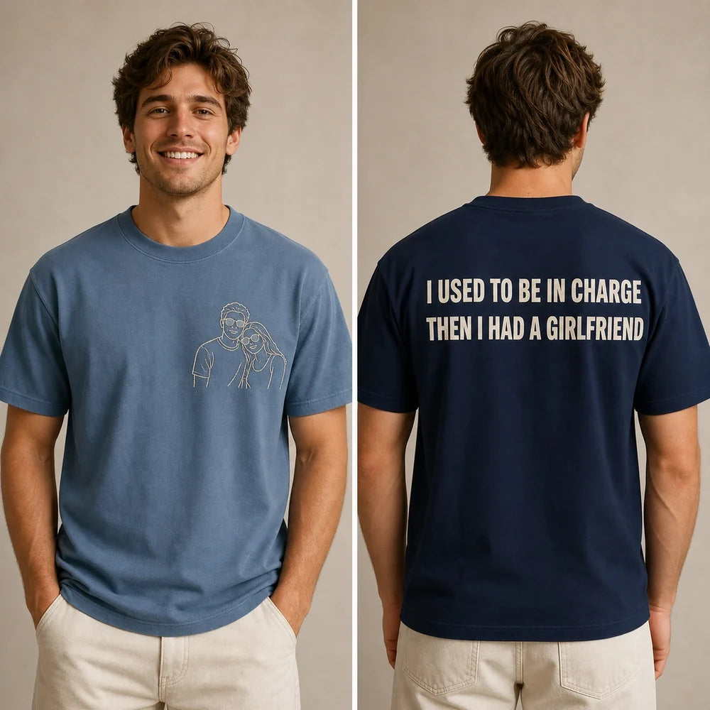Custom Girlfriend Photo Embroidered T-Shirt front and back overview product cover image