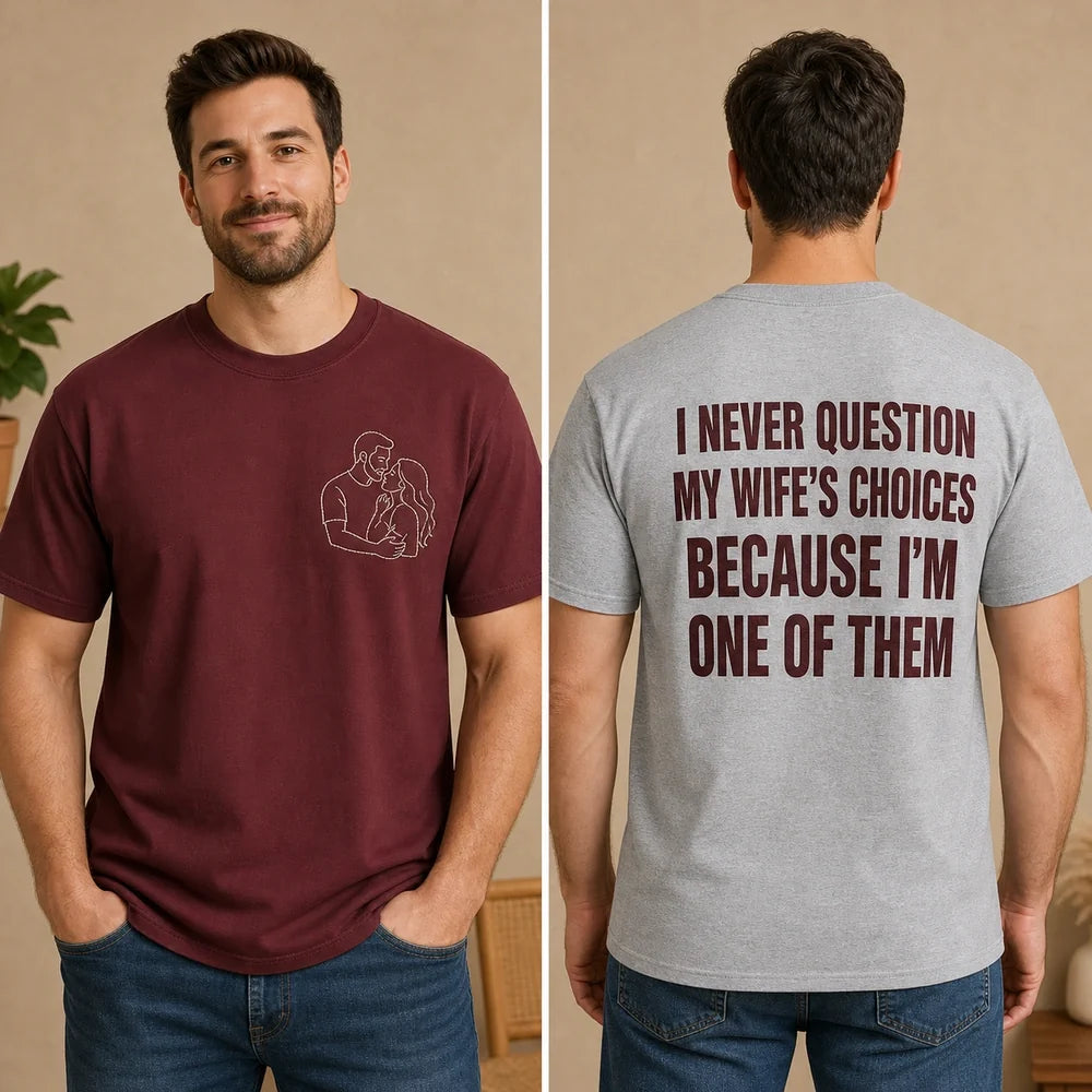 Custom Wife Photo Anniversary T-Shirt front and back overview product cover image