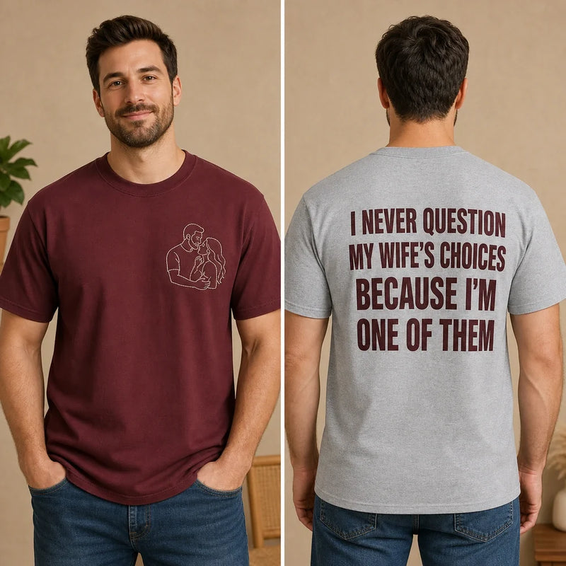 Custom Wife Photo Anniversary T-Shirt front and back overview product cover image