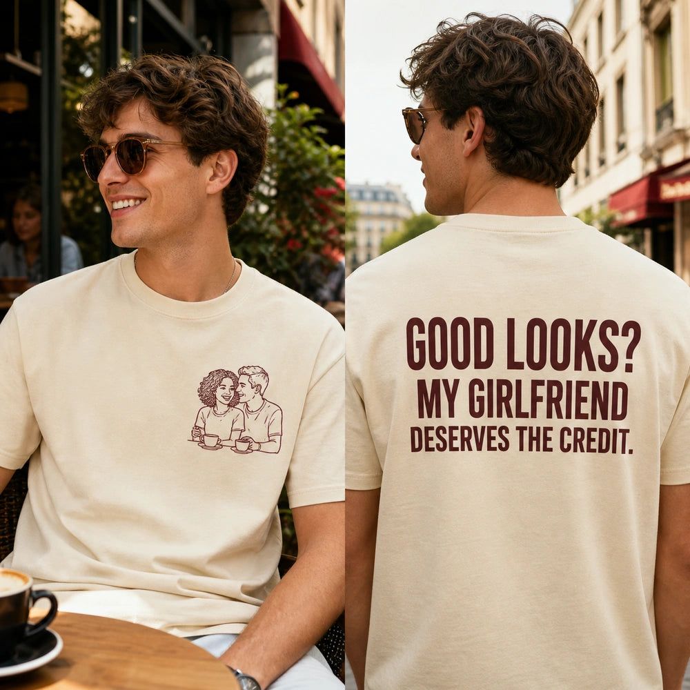 Custom Couple Photo Embroidered T-Shirt front and back cover