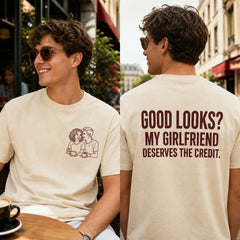 Custom Couple Photo Embroidered T-Shirt front and back cover