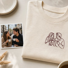 Custom Couple Photo Embroidered T-Shirt source photo and left chest embroidery