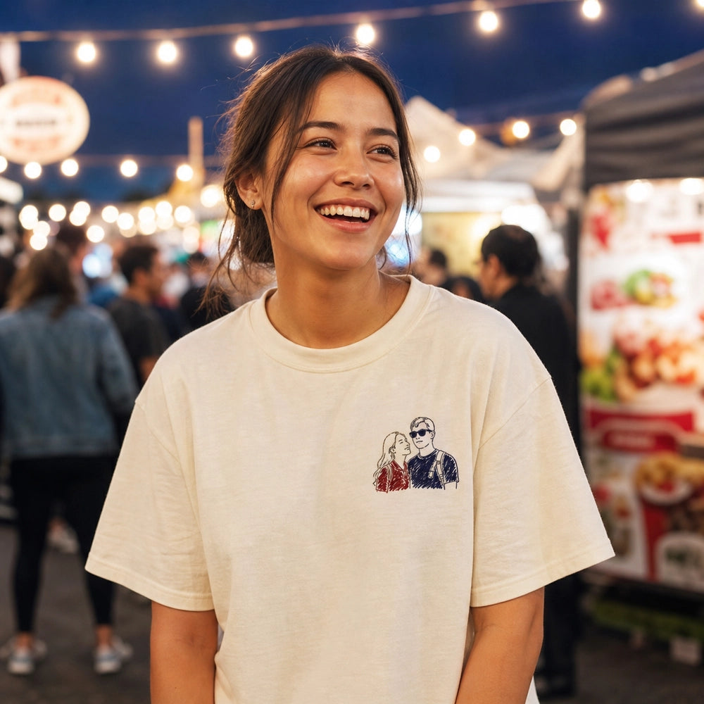 Custom Boyfriend Photo Embroidered T-Shirt front worn detail