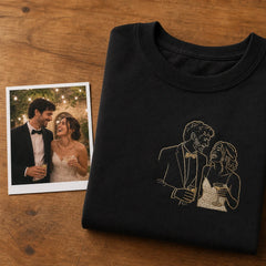 Custom Wife Photo Embroidered T-Shirt source photo and left chest embroidery