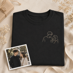 Hoodie with couple photo outline embroidery for romantic Valentine gift