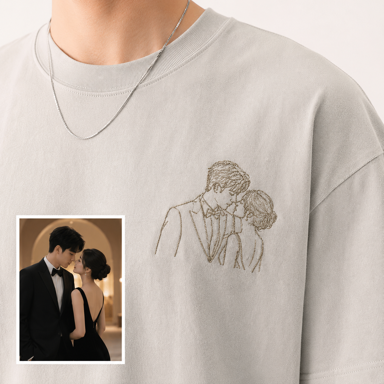 Hoodie with couple photo outline embroidery for romantic Valentine gift