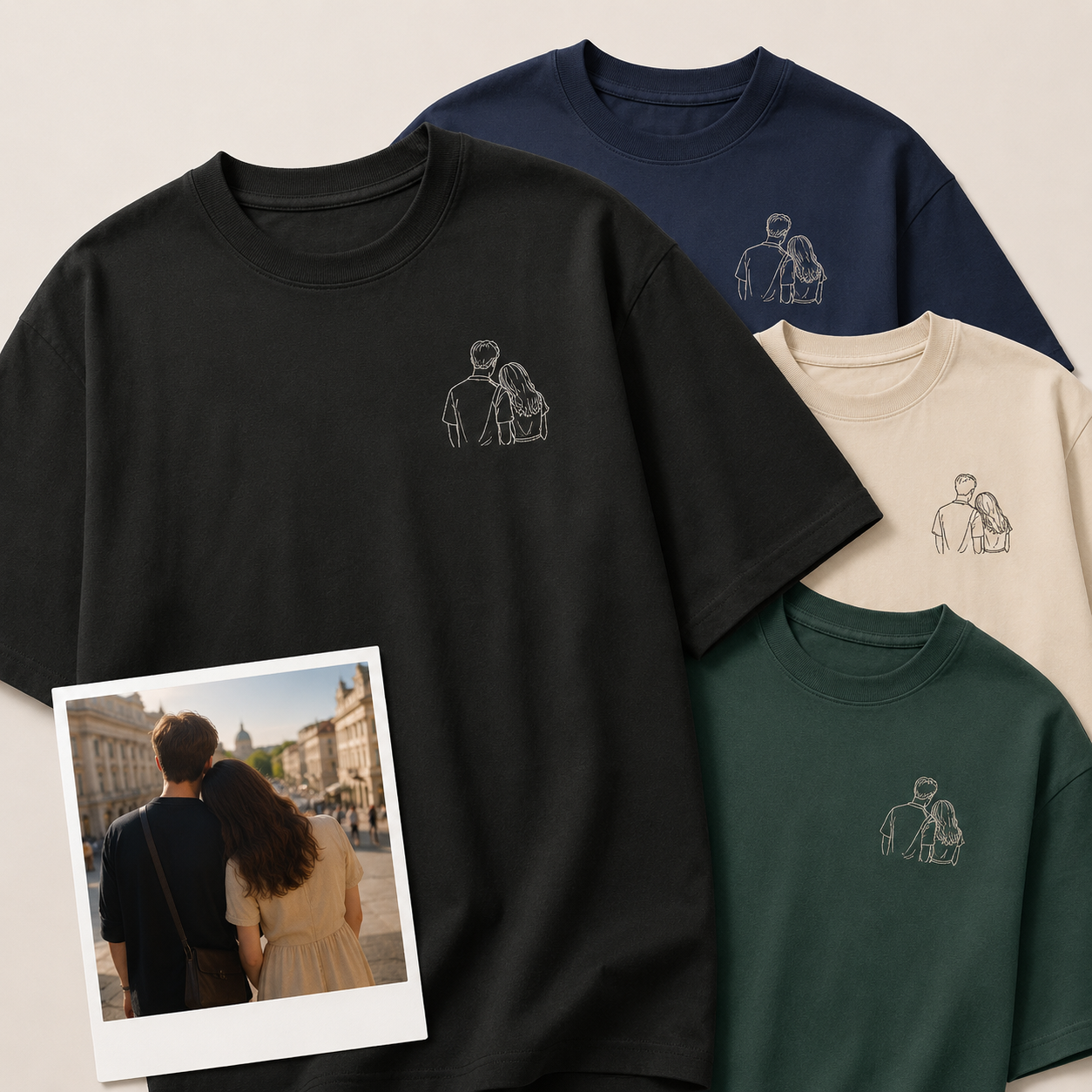 Hoodie with couple photo outline embroidery for romantic Valentine gift