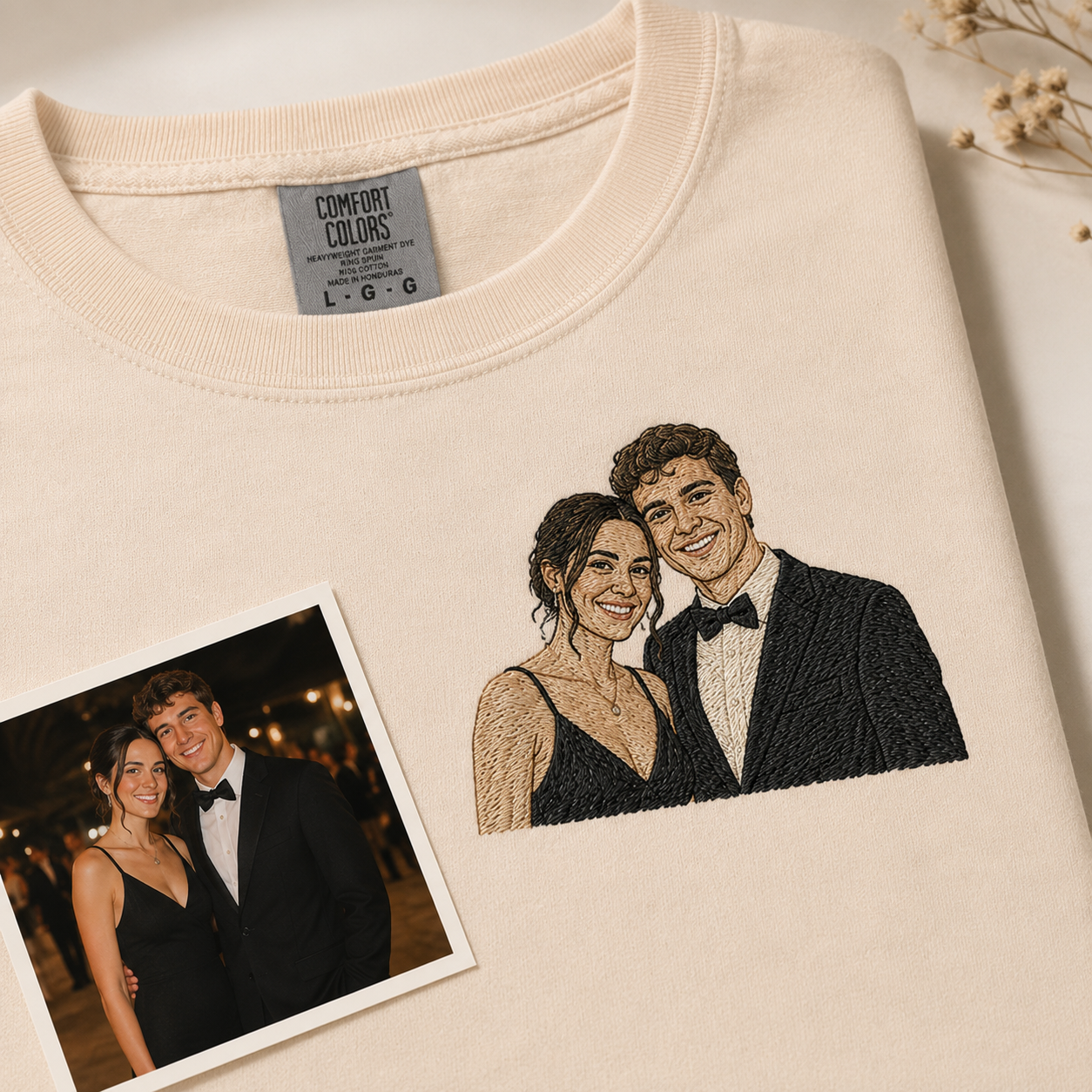 Custom Couple Photo Outline Embroidered Hoodie — Valentine's Day Gift for Partner