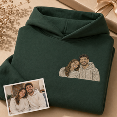Hoodie with couple photo outline embroidery for romantic Valentine gift