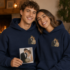 Hoodie with couple photo outline embroidery for romantic Valentine gift
