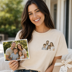 Hoodie or t-shirt with custom family photo outline embroidery for family day gift