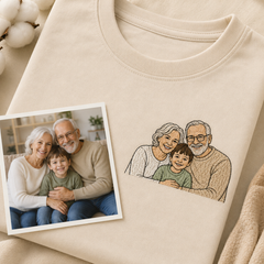 Hoodie or t-shirt with custom family photo outline embroidery for family day gift