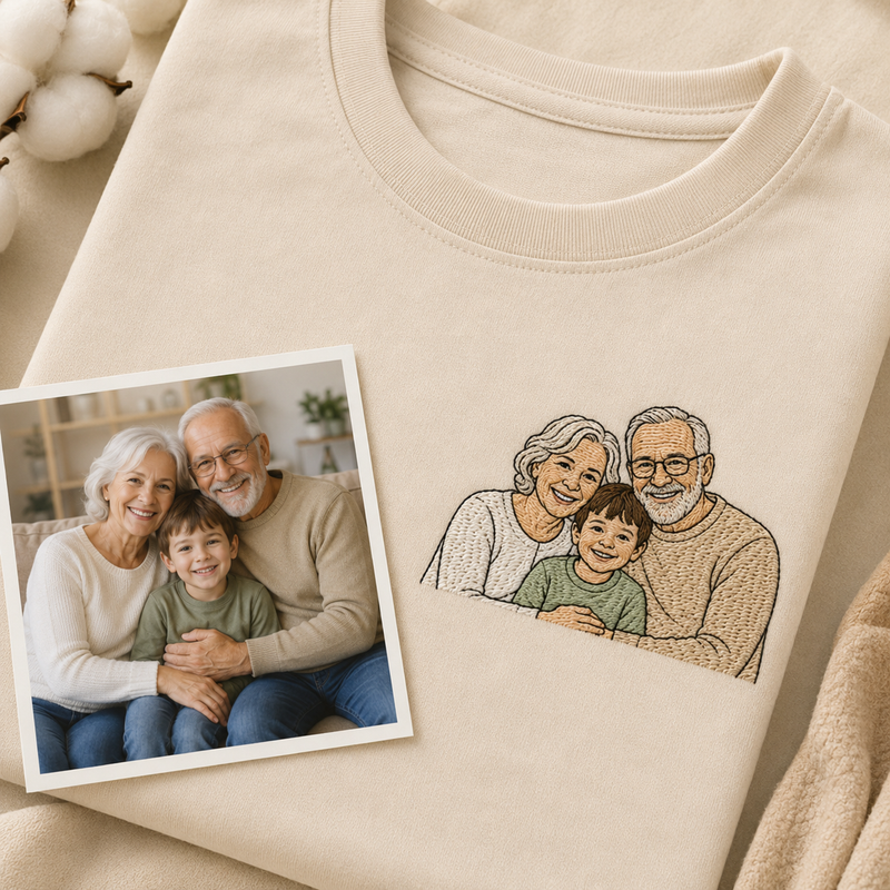 Hoodie or t-shirt with custom family photo outline embroidery for family day gift