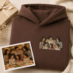 Custom photo outline embroidered hoodie or t-shirt for family day memory gift