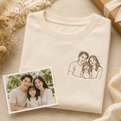 Hoodie or t-shirt with custom family photo outline embroidery for family day gift