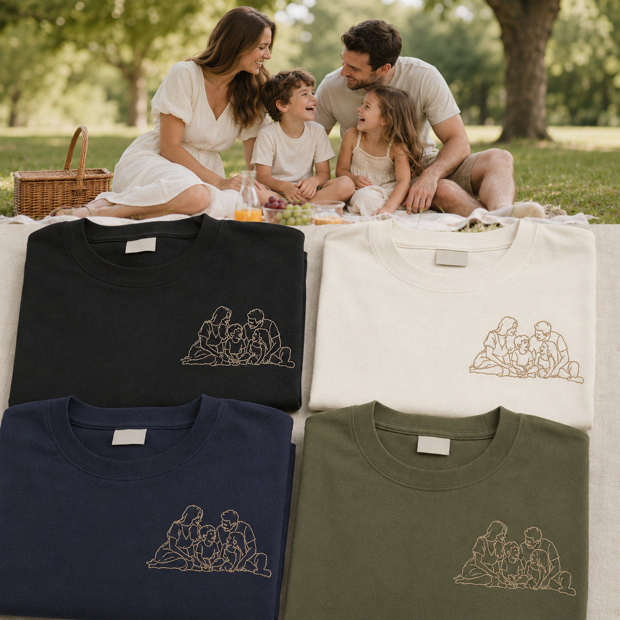 Hoodie with personalized family photo embroidery for meaningful family keepsake gift