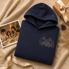 Hoodie with personalized family photo embroidery for meaningful family keepsake gift