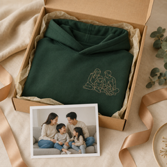 Custom photo outline embroidered hoodie or t-shirt for family day memory gift