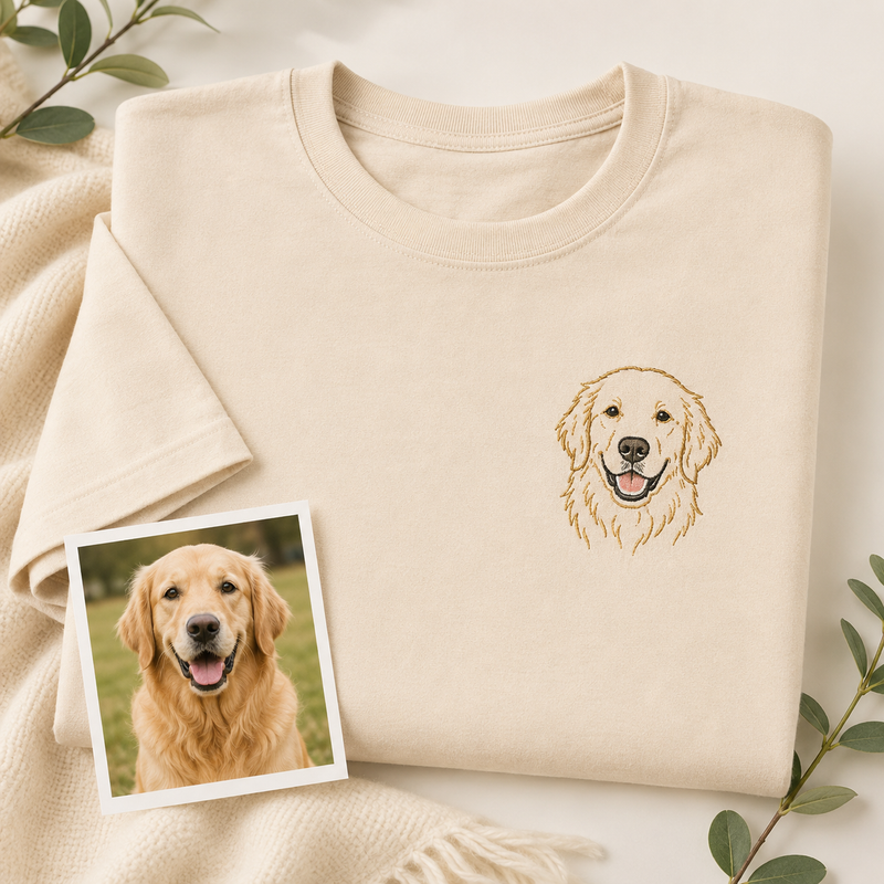 Hoodie with custom dog portrait embroidery for personalized dog mom gift