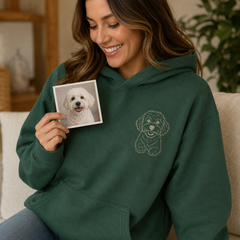 Sweatshirt with custom cat portrait embroidery for personalized cat mom gift
