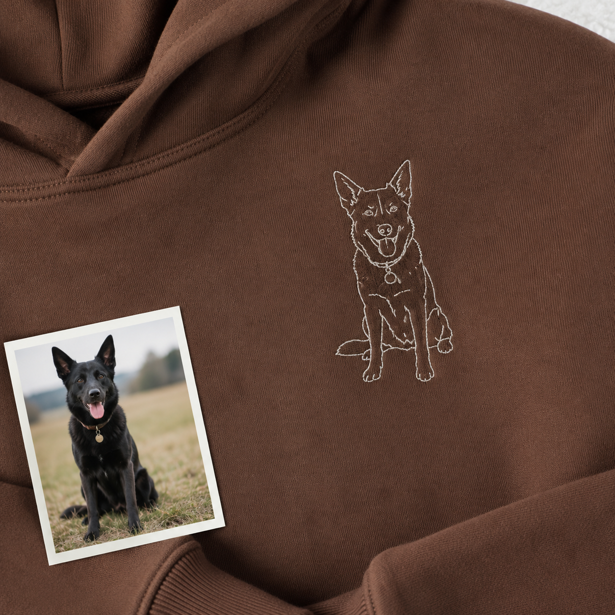 Hoodie with pet memorial portrait embroidery for a meaningful keepsake gift