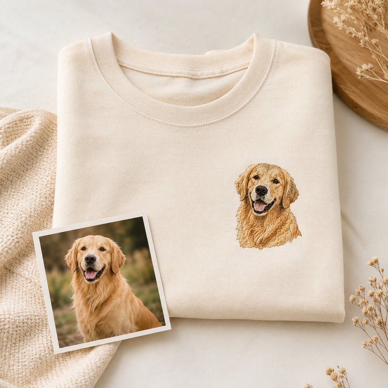 Hoodie with custom dog portrait embroidery for personalized dog mom gift