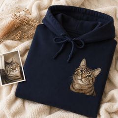 Sweatshirt with custom cat portrait embroidery for personalized cat mom gift