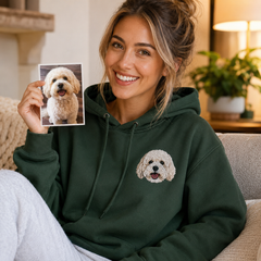 Sweatshirt with custom cat portrait embroidery for personalized cat mom gift