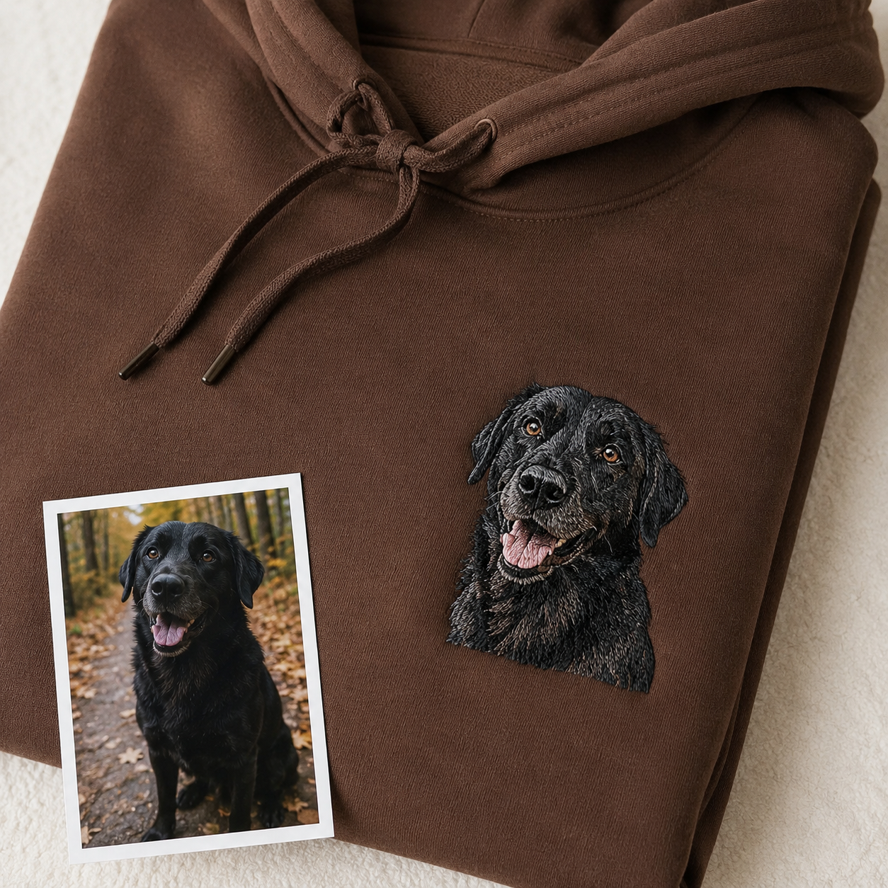 Hoodie with pet memorial portrait embroidery for a meaningful keepsake gift