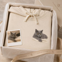 Hoodie with pet memorial portrait embroidery for a meaningful keepsake gift